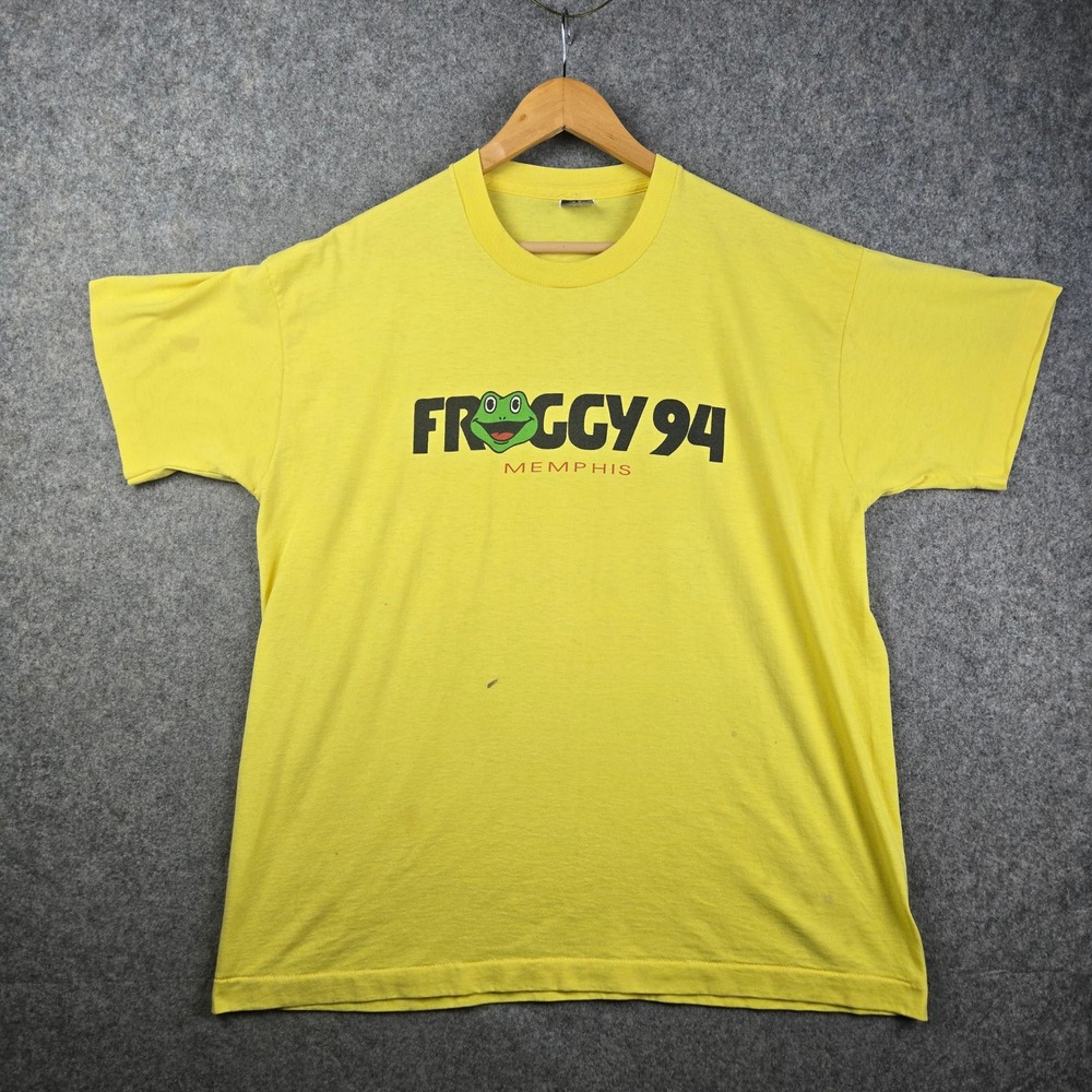 Vintage Froggy 94 Memphis Radio Shirt Mens XL Yellow Nature Distressed 90s